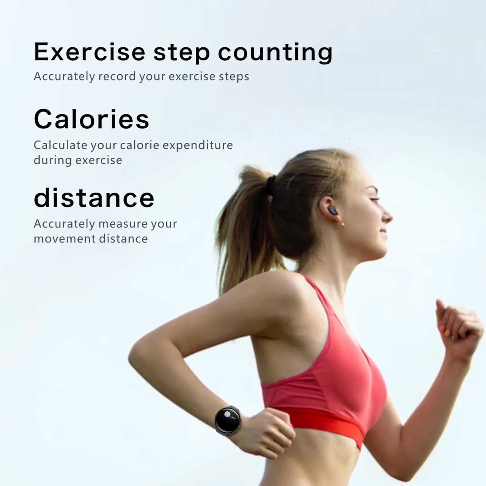 Black smart fitness bracelet with detachable Bluetooth earbuds for heart rate and step tracking