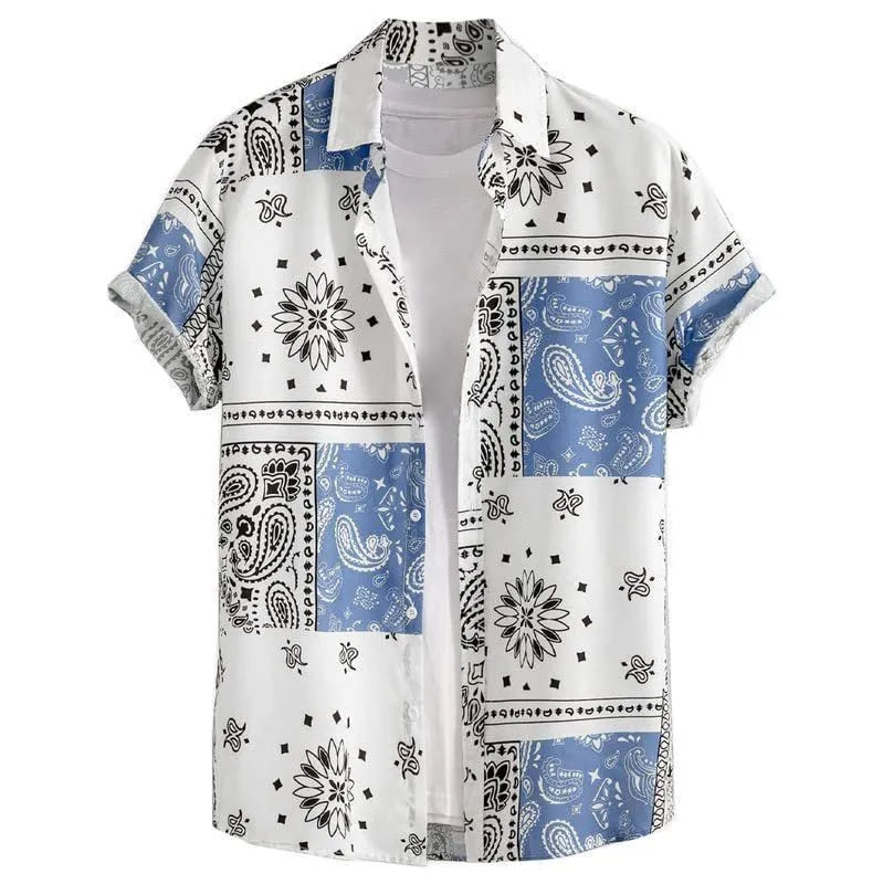Men's slim fit Hawaiian short sleeve shirt with digital printed pattern