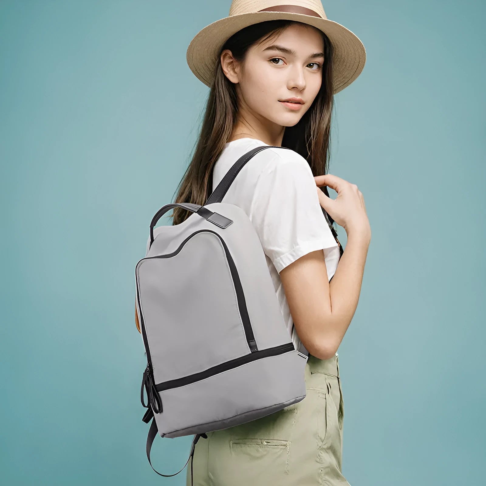 Marco Leideng light grey Oxford cloth backpack with urban style on a plain background