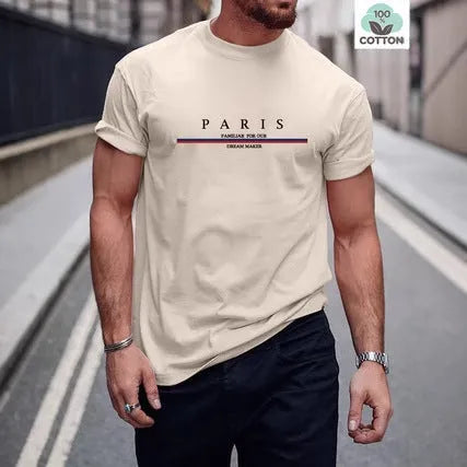 Men's printed cotton T-shirt in loose fit with short sleeves showing letter design