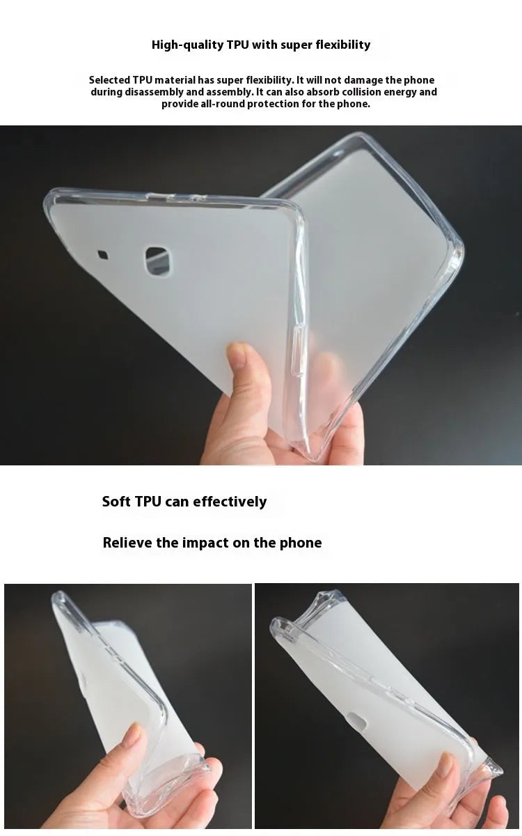 Clear transparent white ultra-thin silicone protective case for a tablet on a white background.