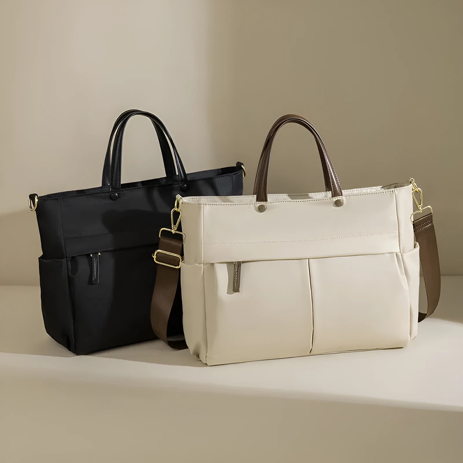 Women's Oxford cloth briefcase in urban simplicity style with contrast stitching and portable handle
