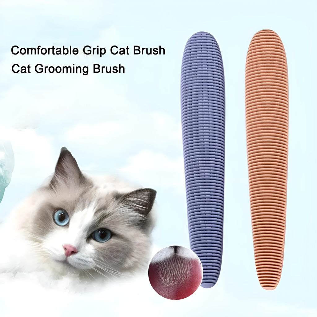 Grey dual-ended cat grooming comb with wide and narrow sections for pet hair removal and massage