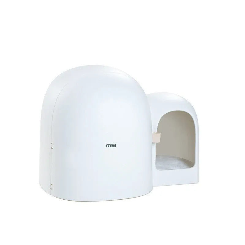 Oversized enclosed cat litter box in ABS plastic shown in moss green colour