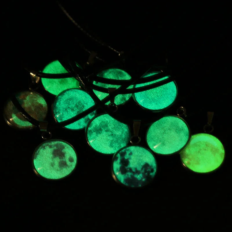 Christmas moon night sky luminous pendant necklace with glass constellation design on alloy chain