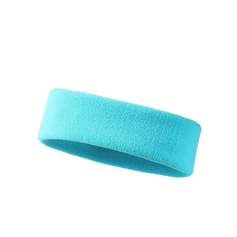 Widened elastic sports sweat headband in solid colours: black, red, blue, rose red, sky blue.