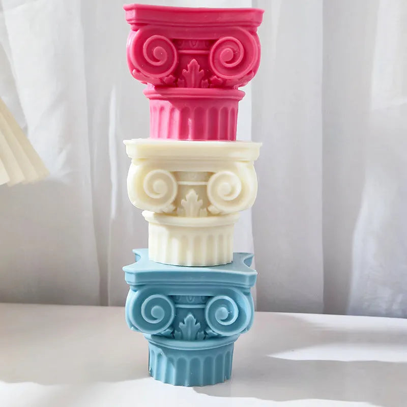 Silicone Roman pillar candle mould with irregular column design for multi-material crafting