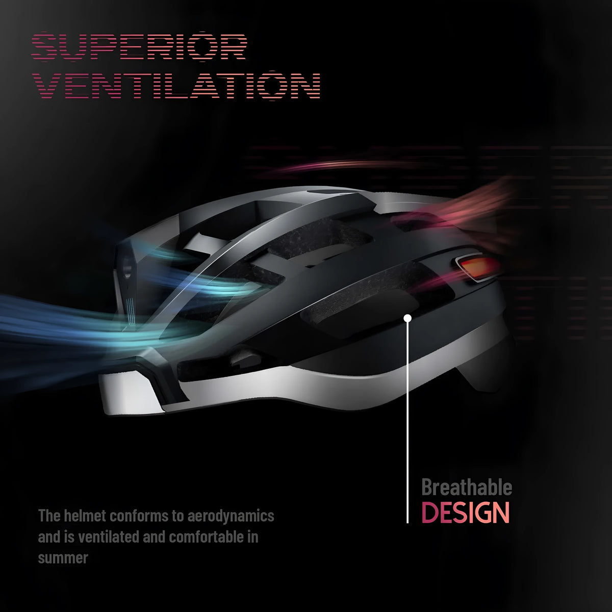 Black and grey smart cycling helmet with integrated warning lights showing USB charging port