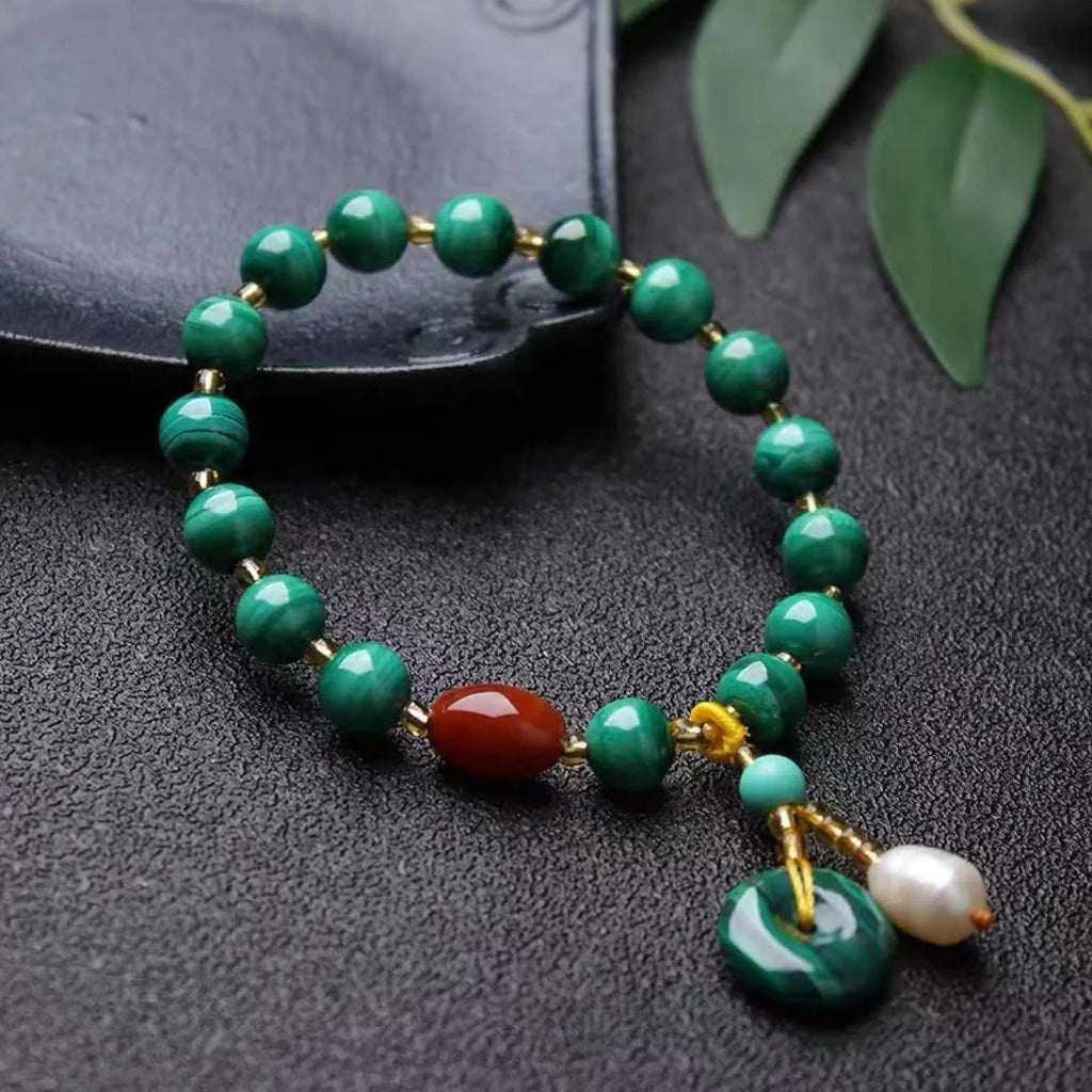 Handmade natural malachite gemstone bracelet with 7-8mm green barrel beads