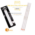 Three white charcoal drawing pencils with wooden barrels for sketching and highlighting