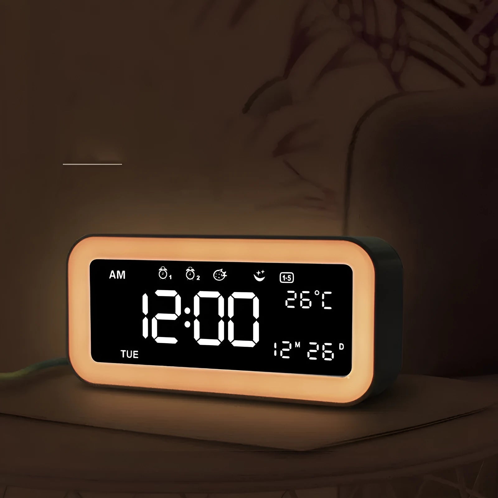 Rectangular blue LED atmosphere light alarm clock with digital display