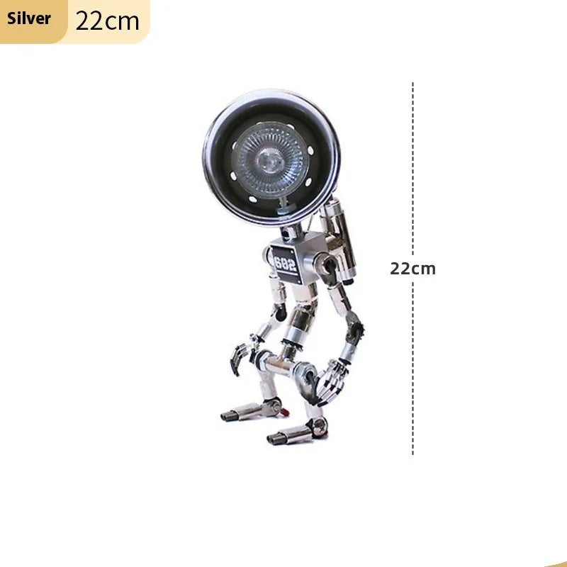 Silver copper robot atmosphere light body available in 22cm and 29cm sizes for study decor
