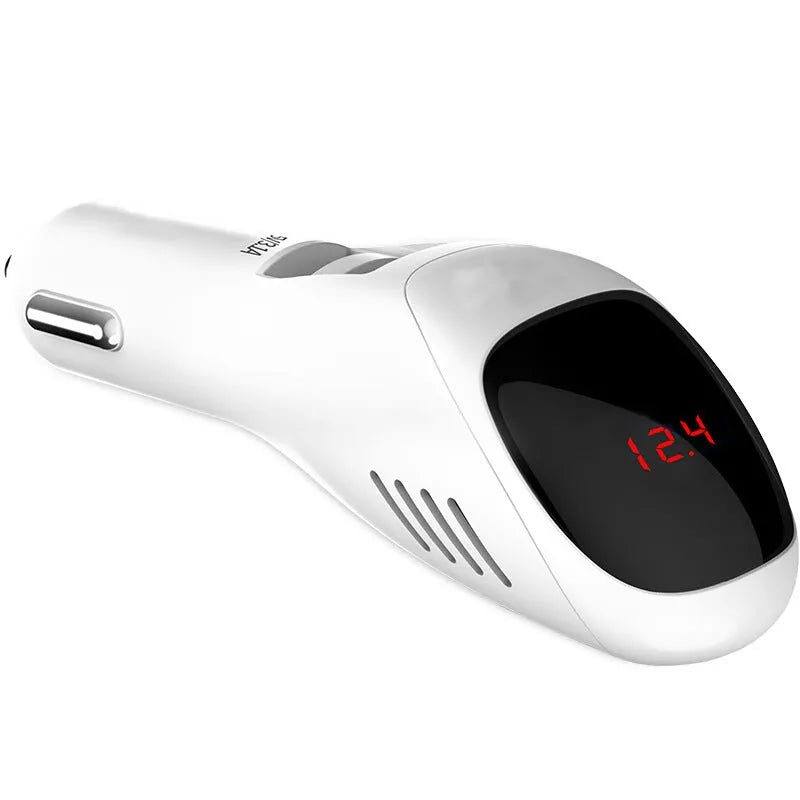 White car USB charger with integrated negative ion air purifier showing compact design