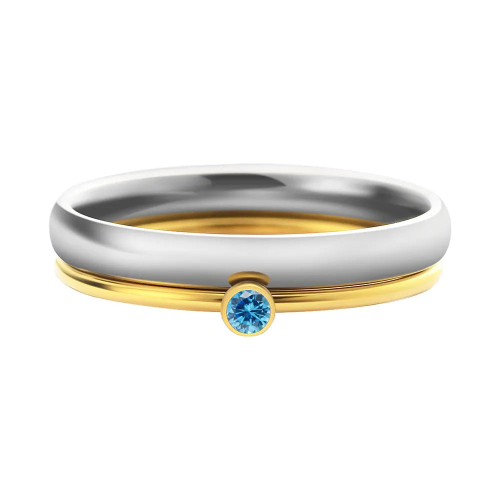 December birthstone geometric ring with gold engraved lettering on titanium steel band