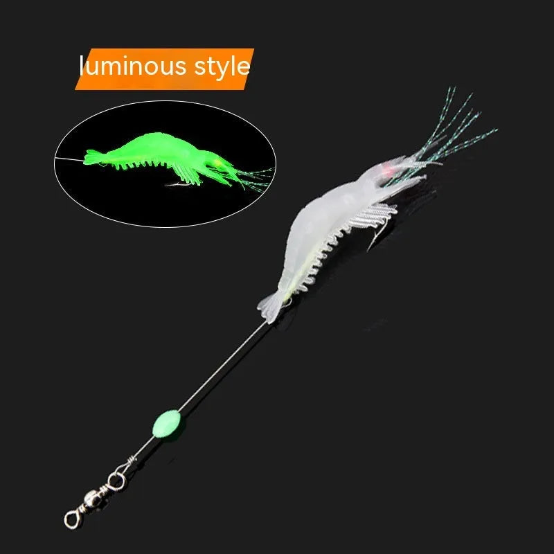 Pre-rigged soft plastic fishing lure with embedded hook in luminous colour options