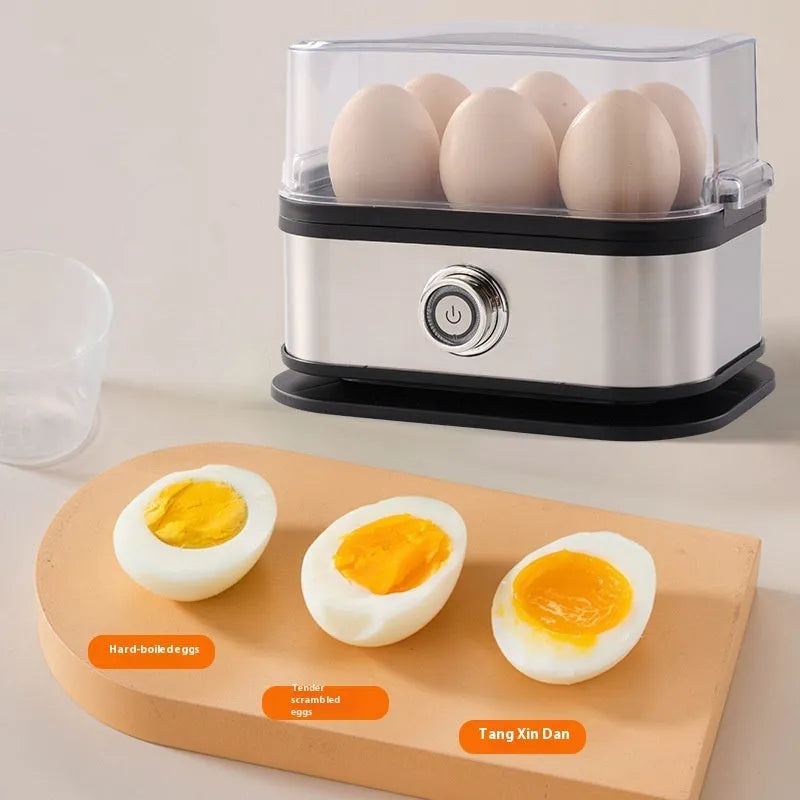 Black stainless steel portable egg boiler with UK plug and travel belt