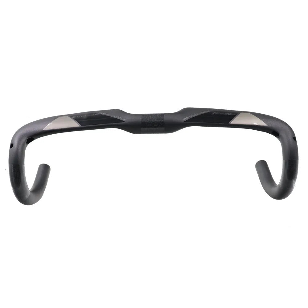 Matt black carbon fibre road bicycle drop handlebar showing four size options