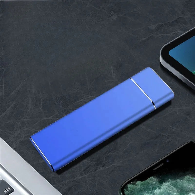Sapphire blue portable solid state external hard drive with metal shell
