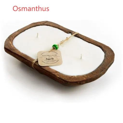Wooden basin aromatherapy candle with three wicks and soy wax in retro lavender style