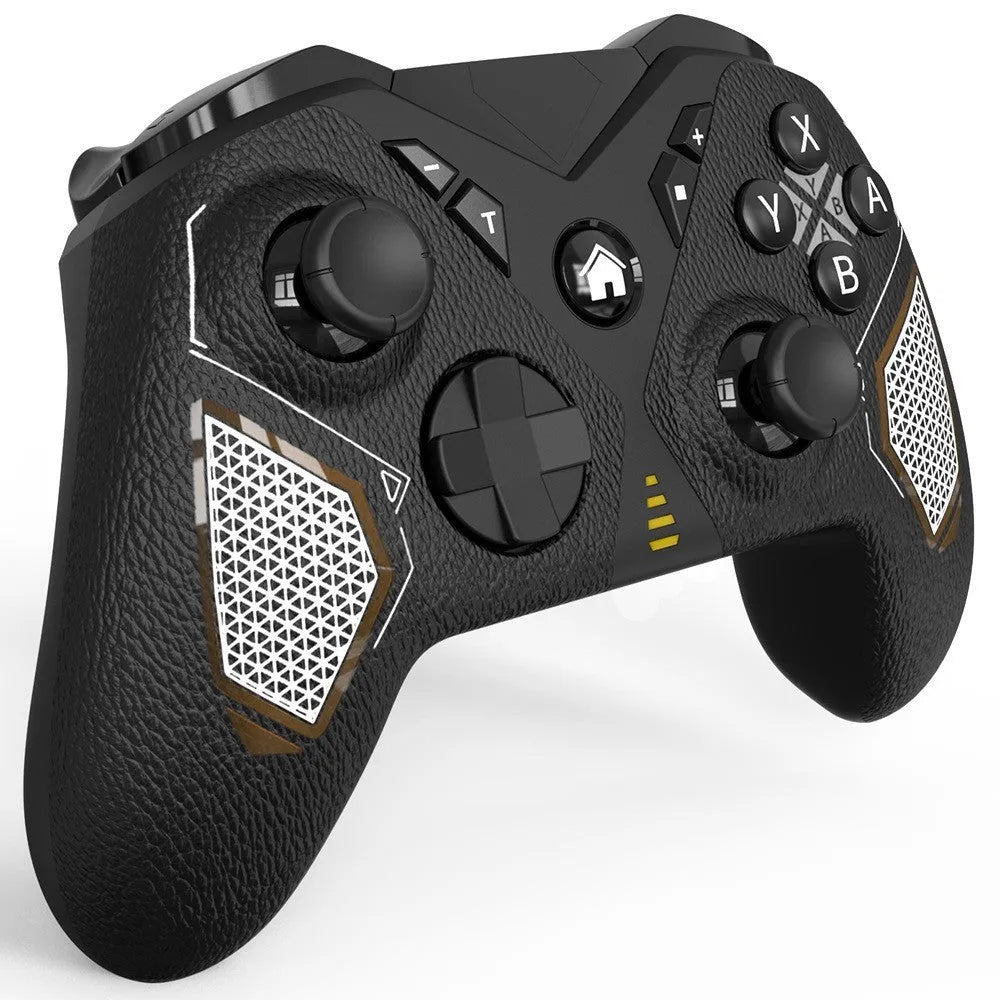 Black wireless Bluetooth game controller with leather-pattern finish for Nintendo Switch and mobile phones