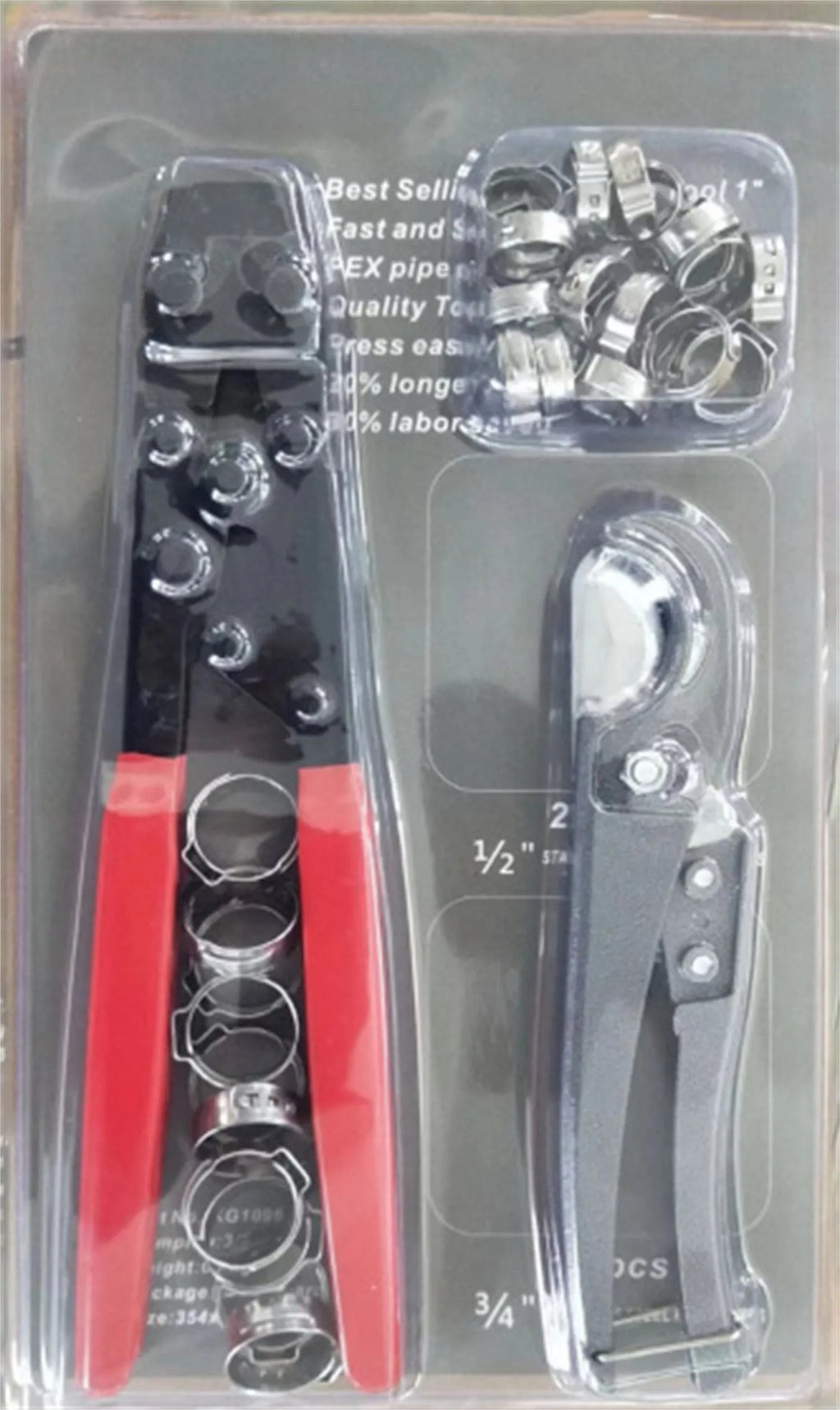 Red cloth PEX single ear metal clamp set with carbon steel cutting edge