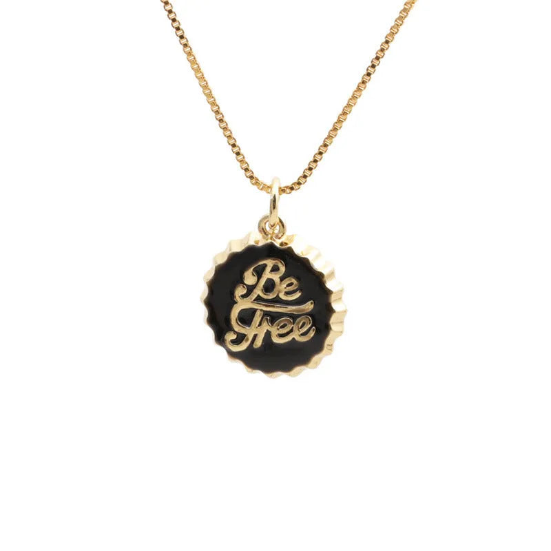 Copper bottle cap pendant necklace on a 40cm box chain with 18K gold electroplated finish