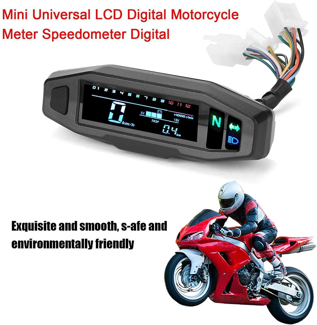 Black motorcycle mini LCD speedometer with adjustable oil gauge and 4.1-inch digital display
