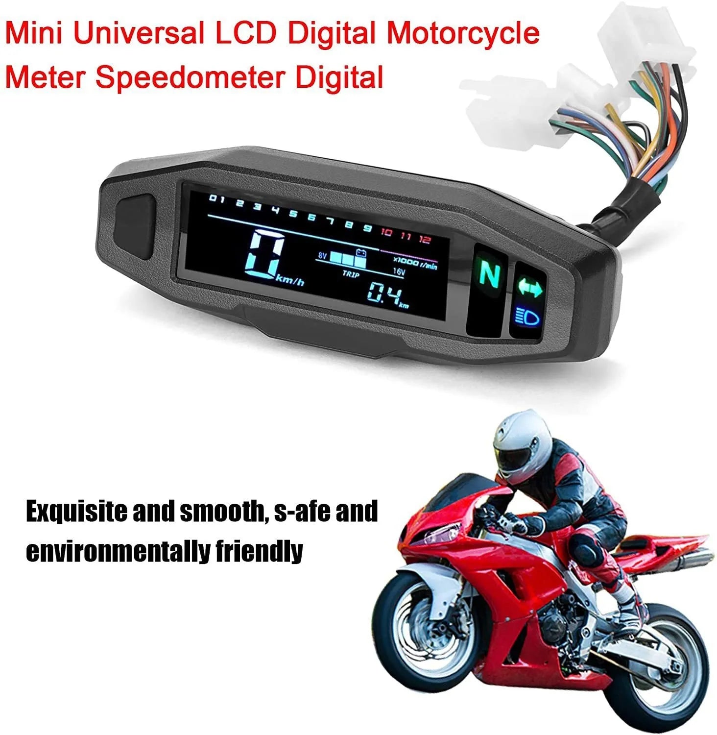 Black motorcycle mini LCD speedometer with adjustable oil gauge and 4.1-inch digital display