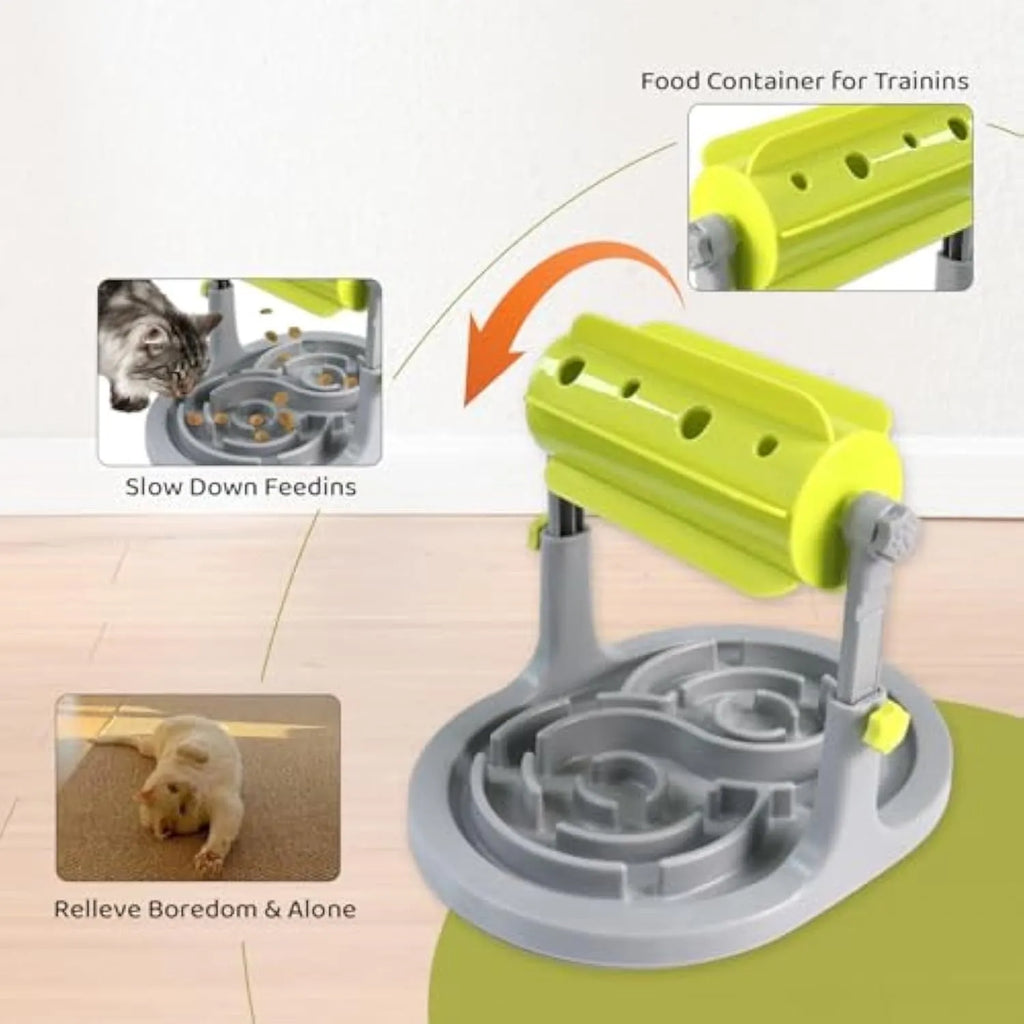 Blue interactive pet puzzle feeder toy with adjustable height for dogs and cats