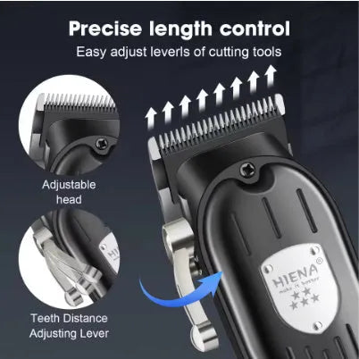 Black USB rechargeable hair clipper and foil shaver set with LED display.