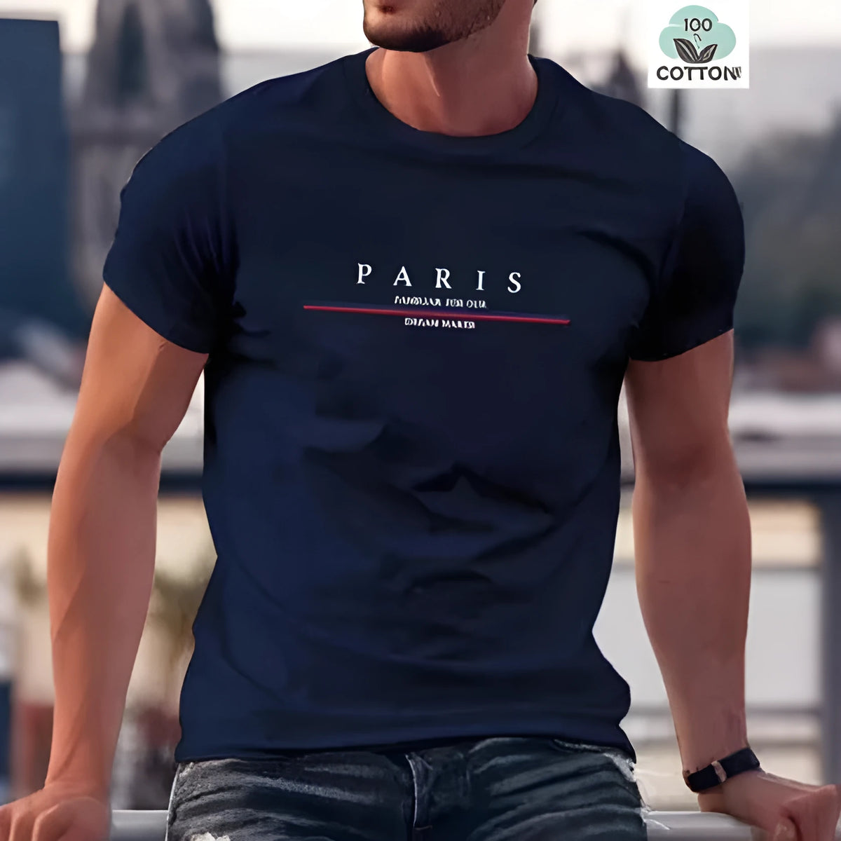 Men's printed cotton T-shirt in loose fit with short sleeves showing letter design