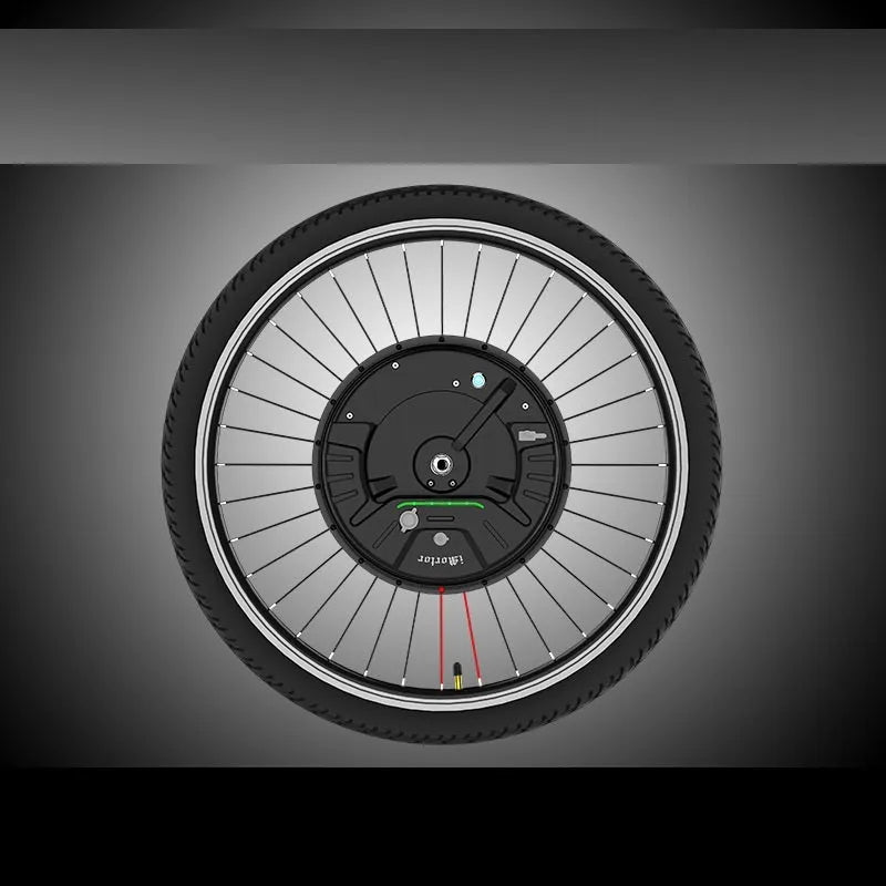 Black alloy hub wheel with integrated Imotor 3.0 electric bicycle conversion motor