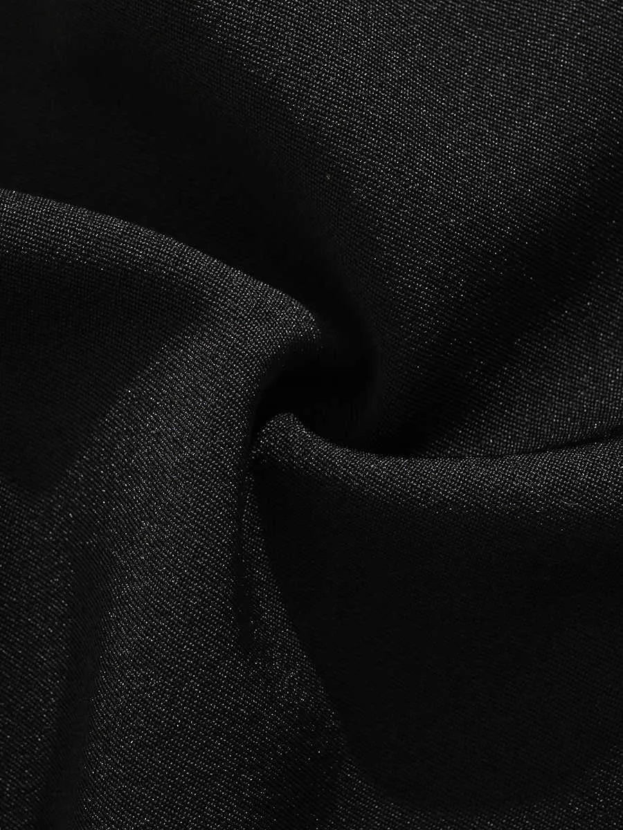 Man's black loose-fitting semi-elastic casual shorts with straight leg.
