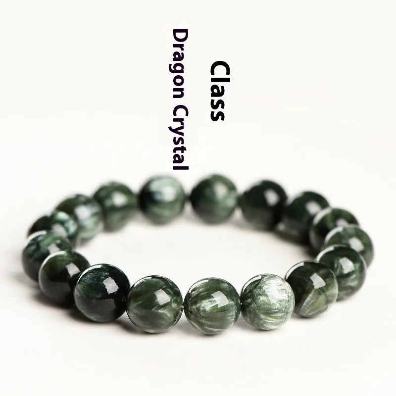 Natural green dragon crystal bracelet with 8-9mm geometric beads and ruyi design