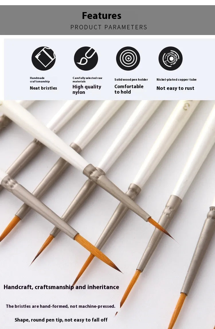 Pearl white fluorescent art marker set with 12 nylon wool brushes in a solid wood holder.