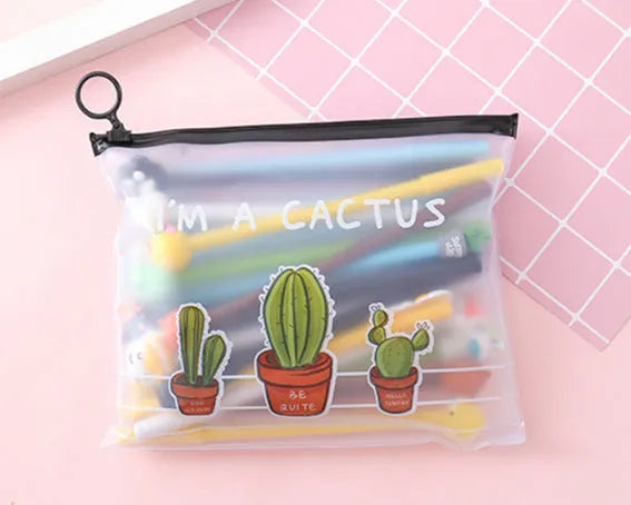 Marvel 20-pack of 0.5mm black ballpoint pens with cartoon cactus designs in a plastic storage case.