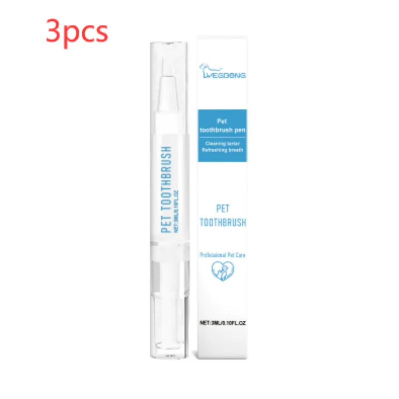 Soft-bristled pet toothbrush pen for cleaning cat and dog teeth.