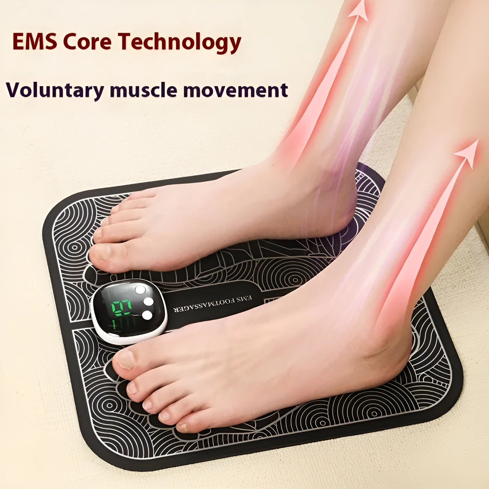 Blue electronic foot massager mat with remote control and USB charging cable
