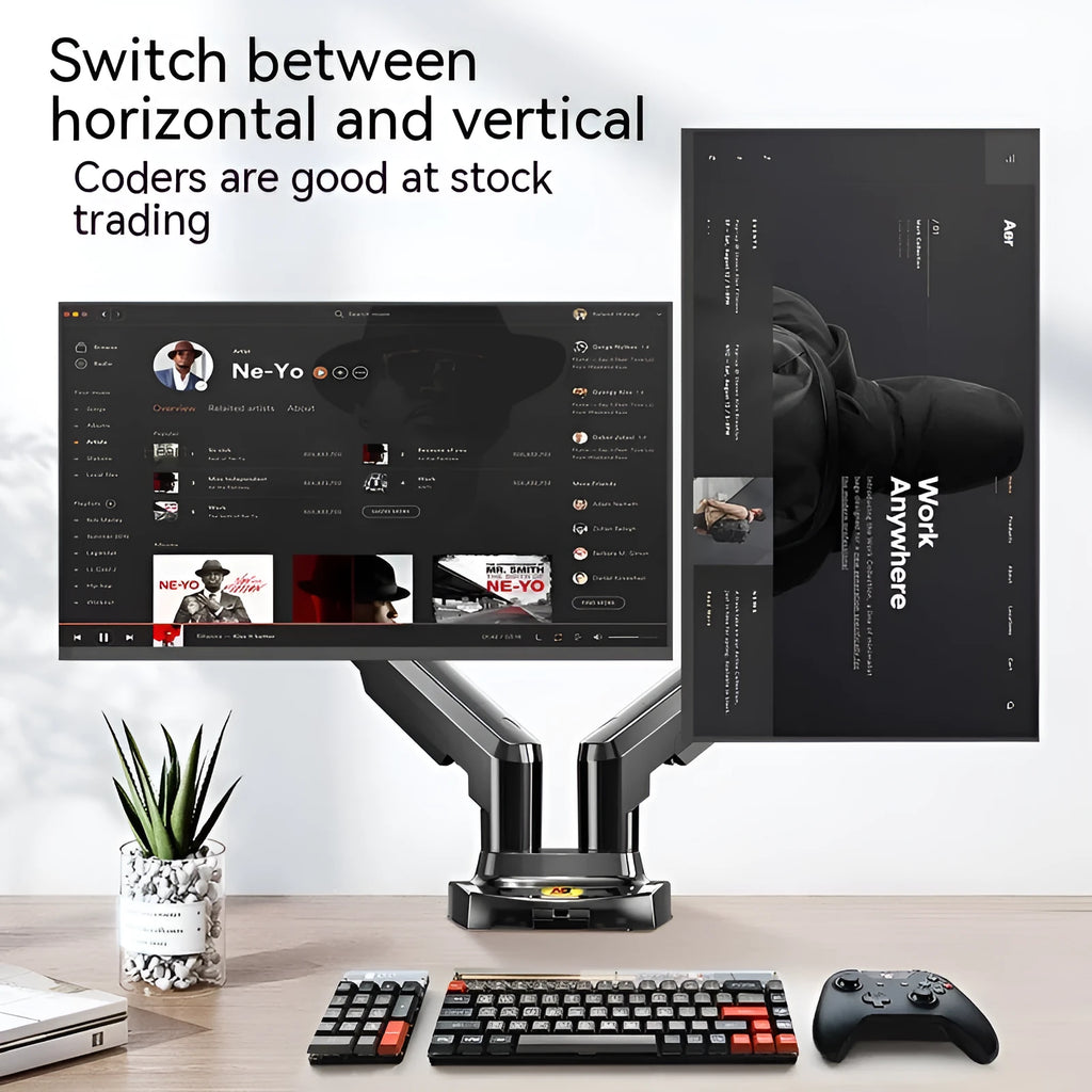 Aluminium alloy dual screen monitor bracket with VESA 75-100mm mounting compatibility