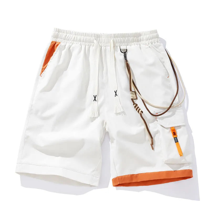 Men's bamboo fibre plus size shorts in loose straight-leg cropped style on a hanger.