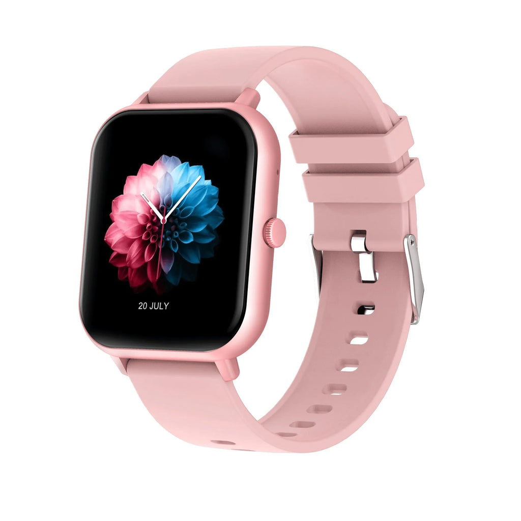Bluetooth smart watch with heart rate monitor on wrist, showing TFT touchscreen display.