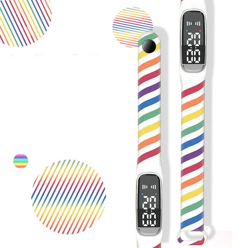 Black and white ultrasonic mosquito repellent bracelet on a wrist, showing compact design with USB charging port.