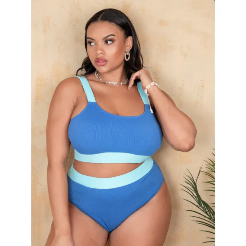 Polyester women's bikini set in high-waist briefs style with side split detail