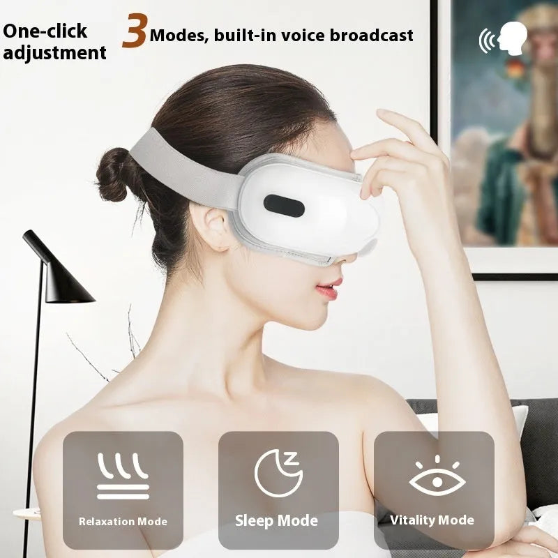 White rechargeable eye massager with air compression and hot compress functions for eye fatigue relief