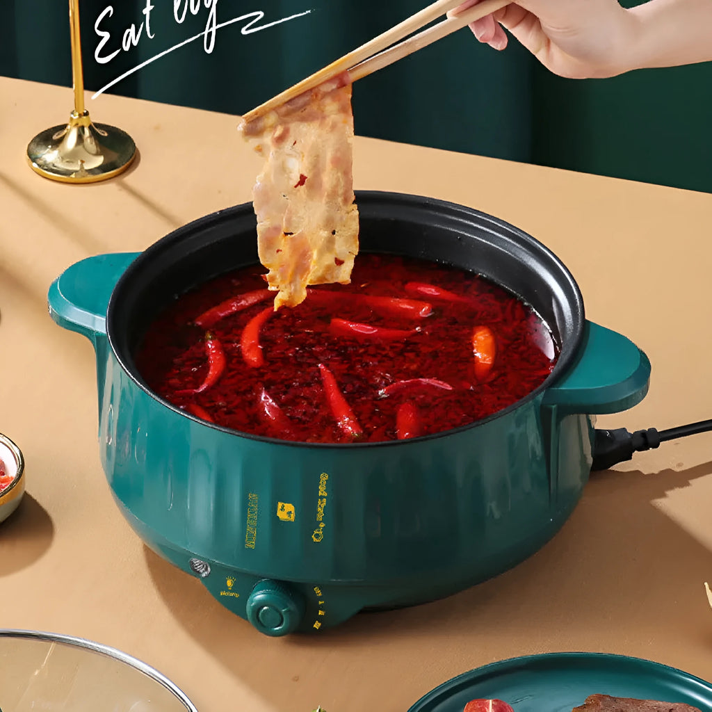 Stainless steel electric cooking pot with non-stick surface and multiple cooking functions