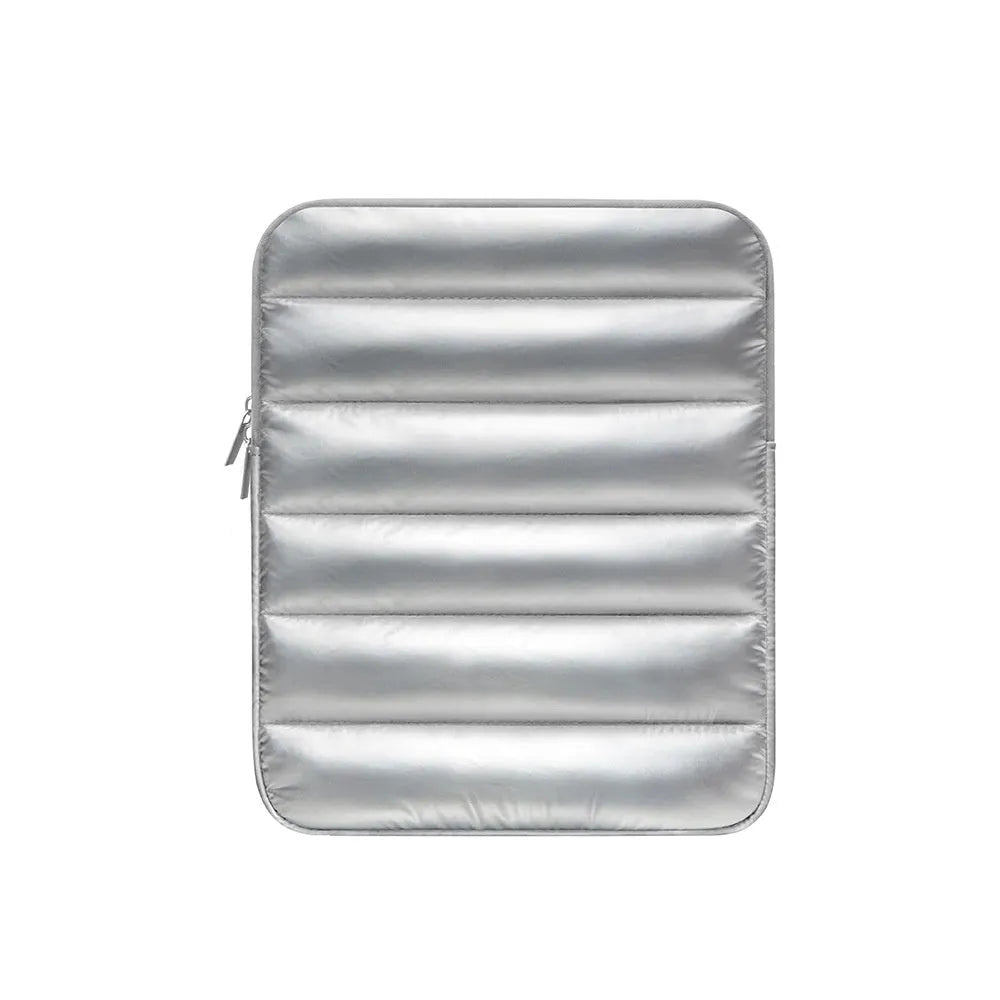 Elastic puff bag laptop sleeve for 9.7-11 inch devices in black, khaki, and silver colours