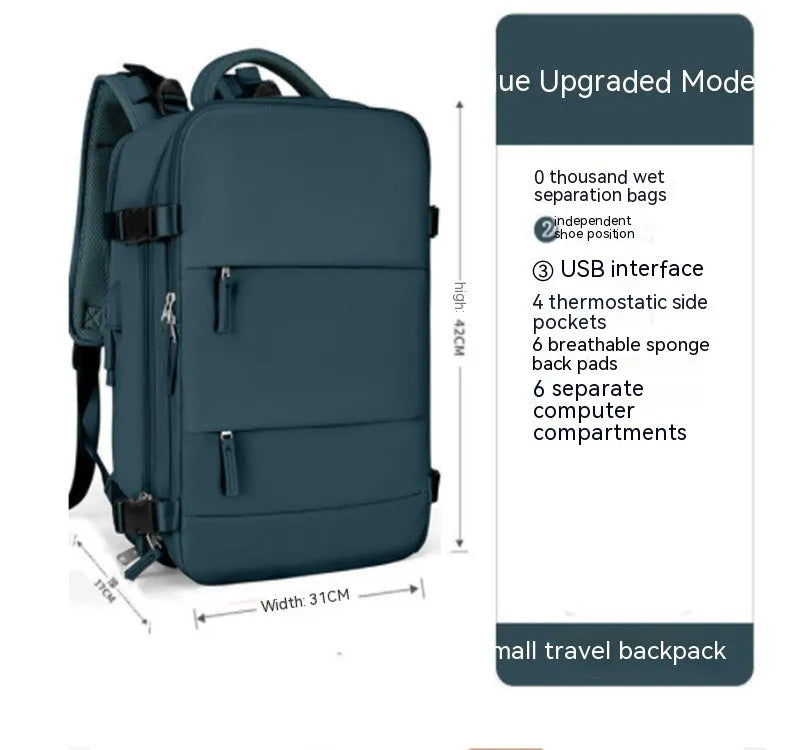 Large capacity waterproof mummy backpack in nylon available in multiple colours including black, mint green, pink, and light blue