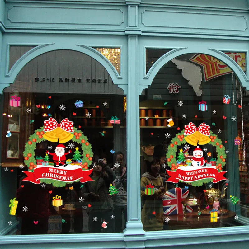 Large colourful cartoon electrostatic Christmas wall sticker on a window, 60cm by 45cm.