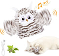 Grey automatic chirping owl cat toy with flapping wings on green background