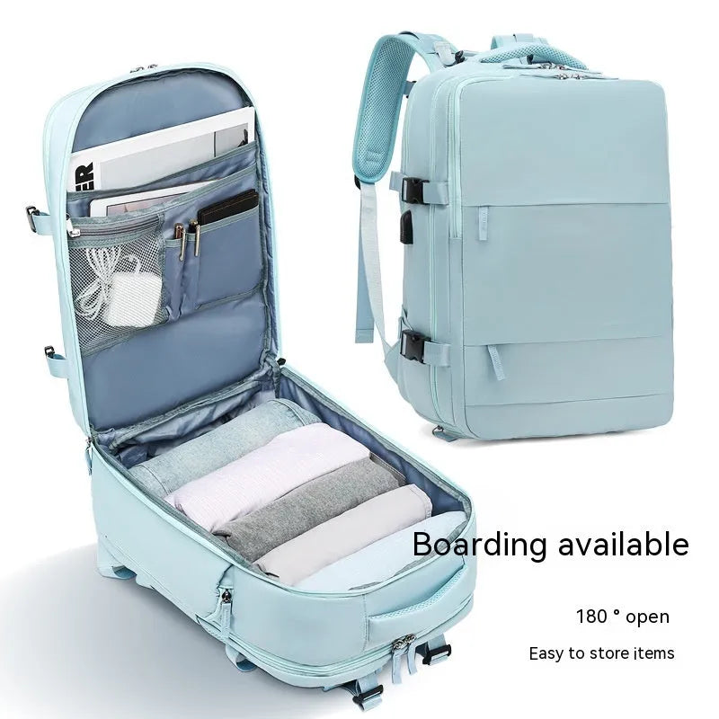 Large capacity waterproof mummy backpack in nylon available in multiple colours including black, mint green, pink, and light blue